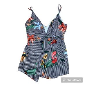 Hello Molly Romper Black White Stripe Womans Small Floral Boho Sexy Flowy